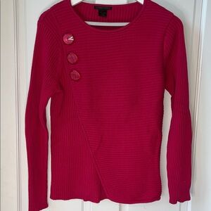 Women's Raspberry Pink Ribbed Top with Button Accents &Crossover Front size L